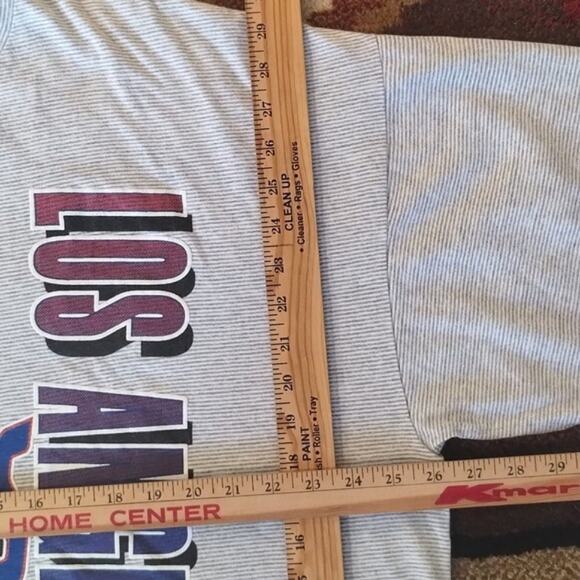 Vintage LOGO 7 Los Angeles Dodger's 1991 Gray Striped Single Stitch T-Shirt XXL - Picture 9 of 15